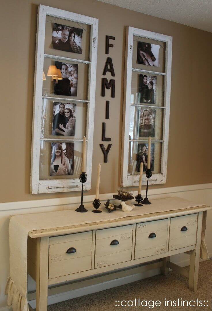 Photos Line Up In One Of The Repurposed Old Window Design