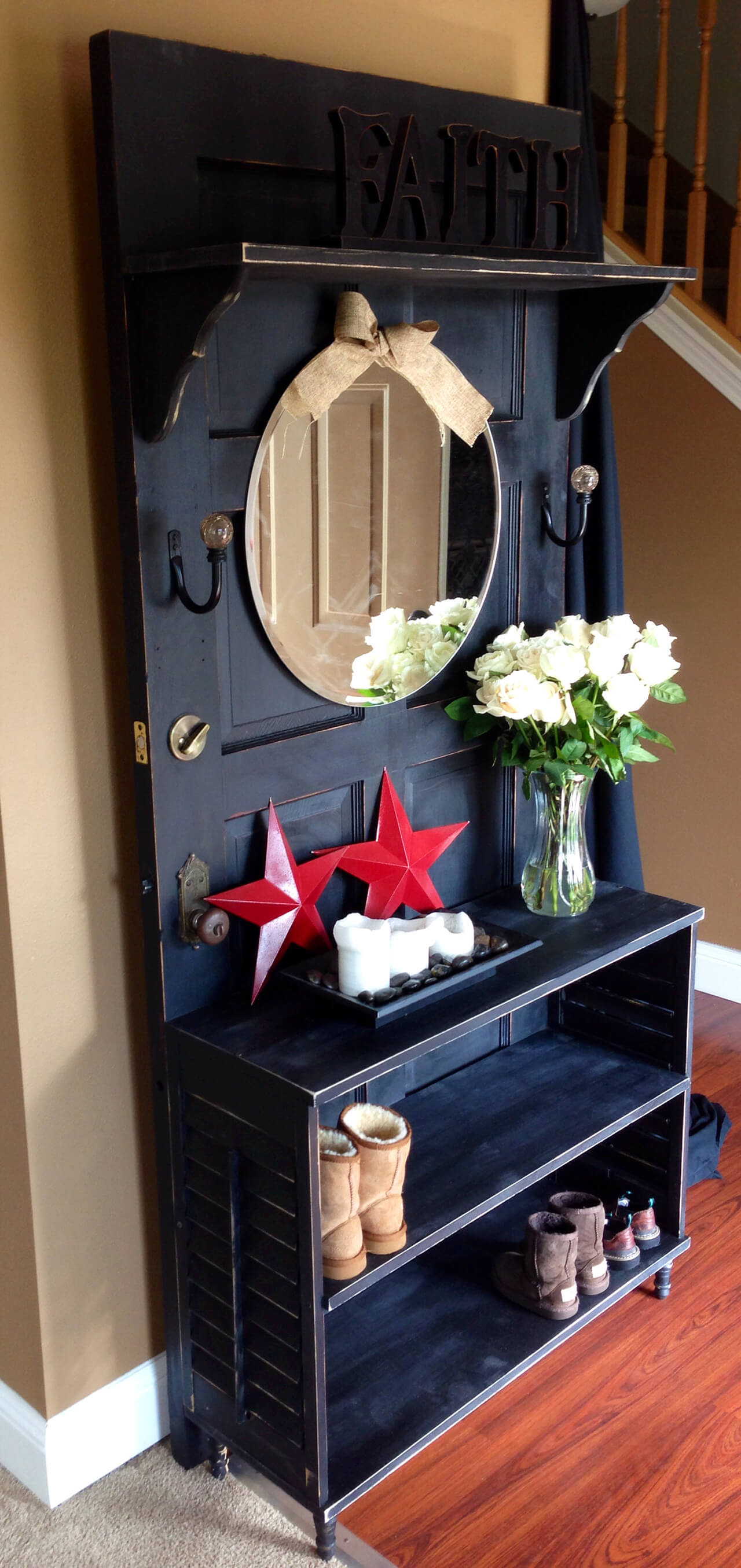 Door Repurposed into Entryway Essentials Organizer