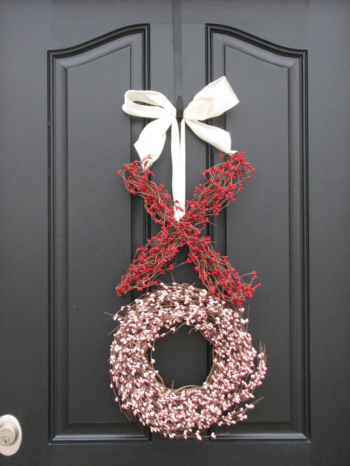 Simple Red and White Sprigs "XO" Wreath