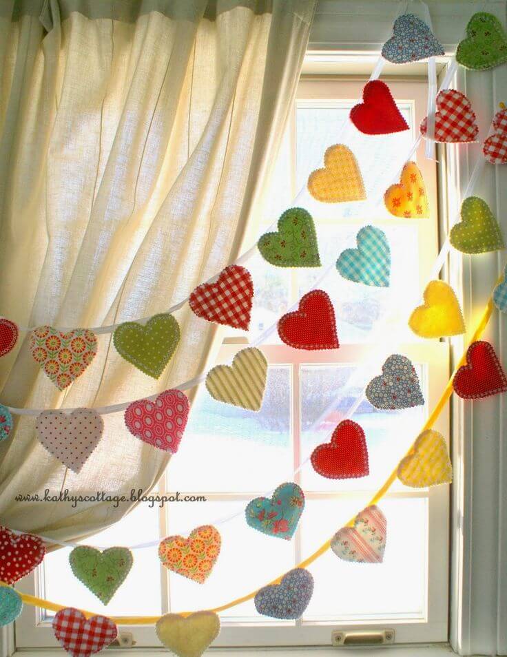 Multi-Strand Garland of Whimsical Fabric Hearts