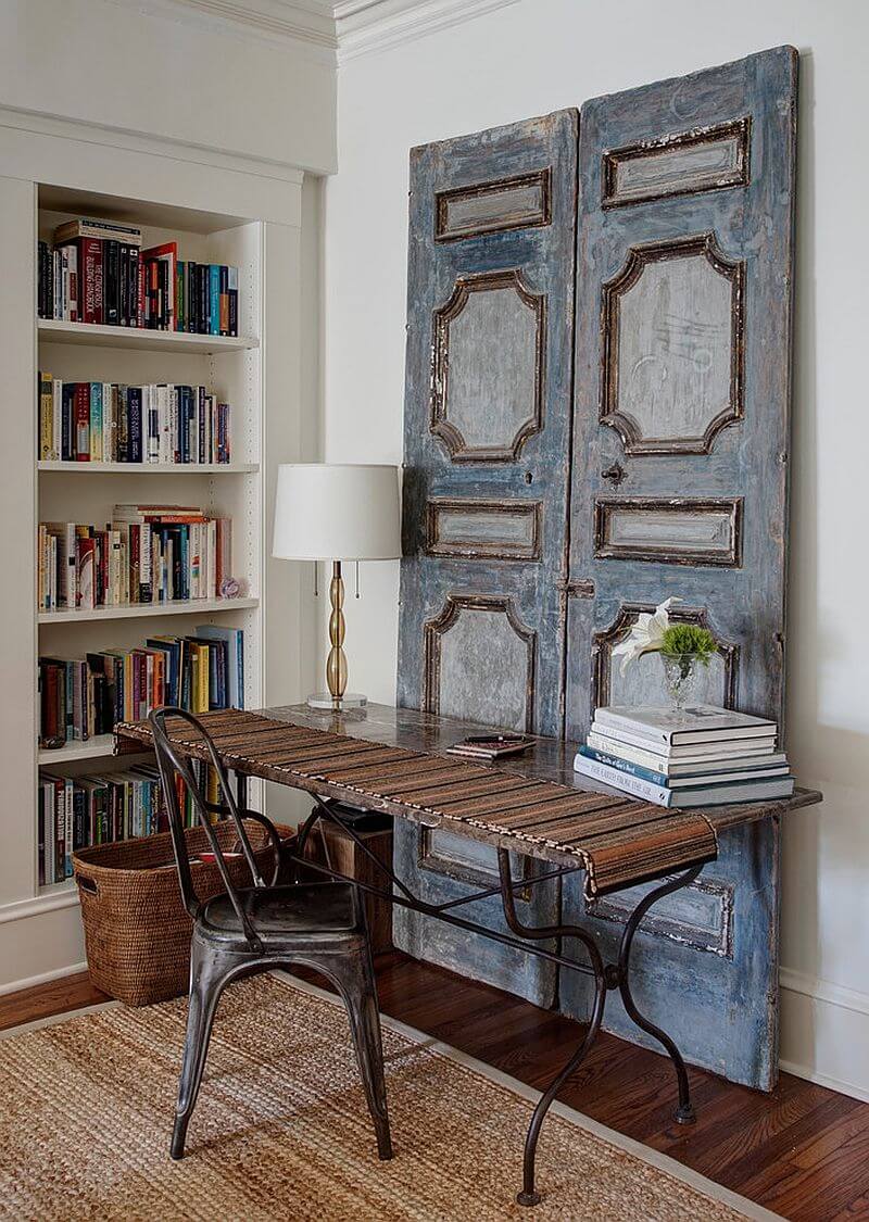 Dusky Blue French Panel Desk Backdrop