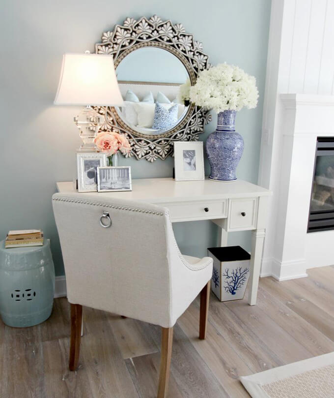 Classic White Vanity with Ornate Mirror