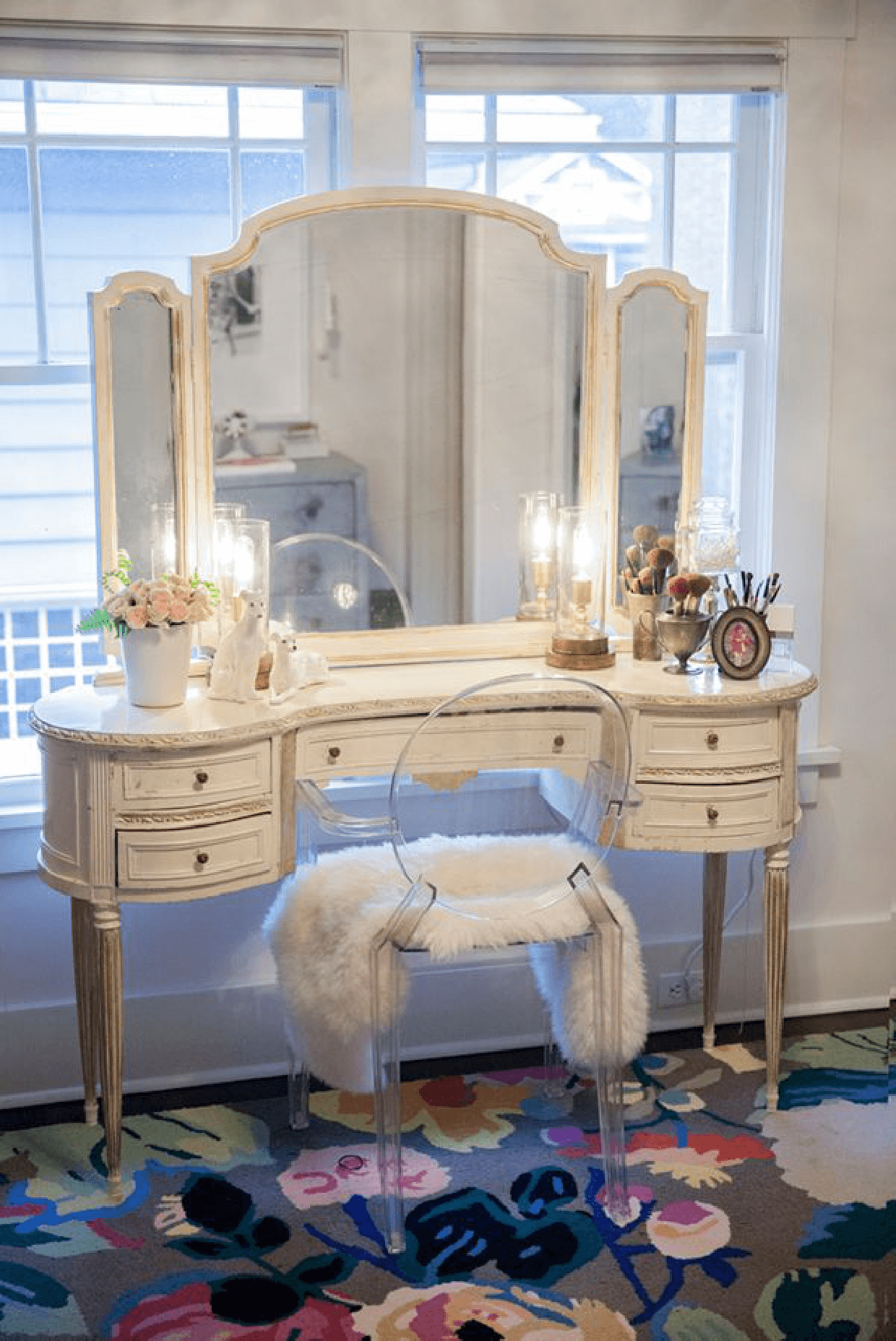 Vintage Wooden Frame Bedroom Dressing Table Make Up Shaving Mirror Deco On Stand 