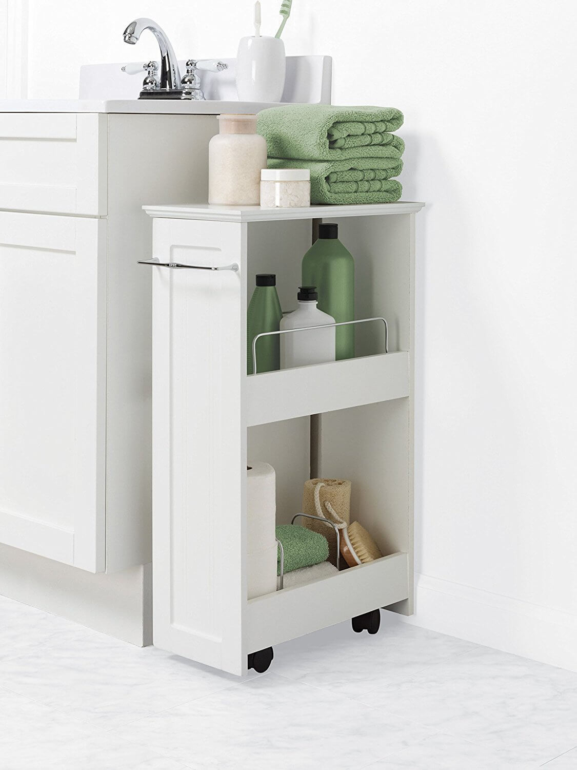 small bathroom standing shelf