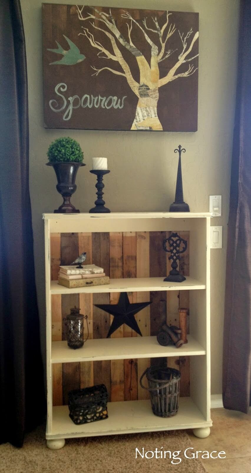 Recycled Pallet Bookshelf with Stained Back Detail