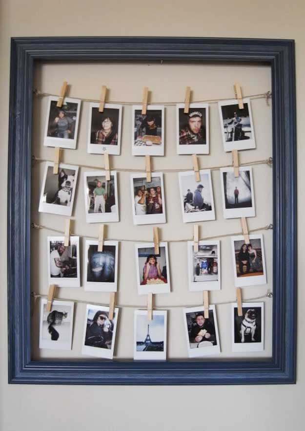 DIY Framed Clothesline Photo Display