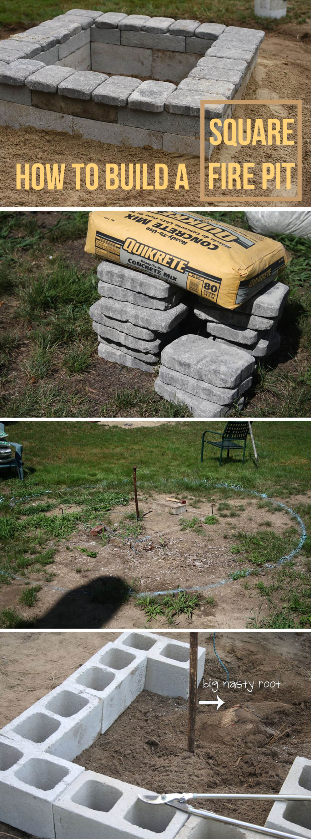 Square Concrete and Stone Firepit