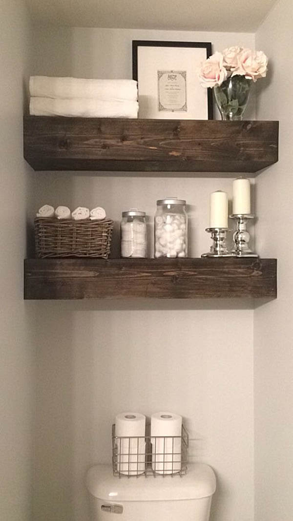 Rustic Wood Beam Bathroom Shelves