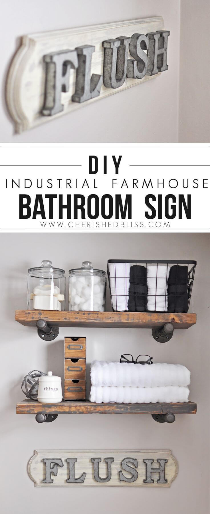 DIY Farmhouse Bathroom "Flush" Sign