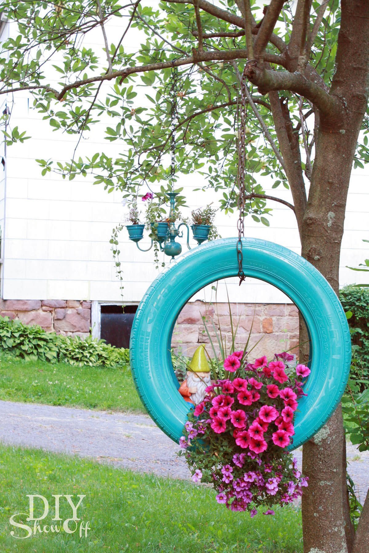 Upcycled Tire Hanging Flower Planter