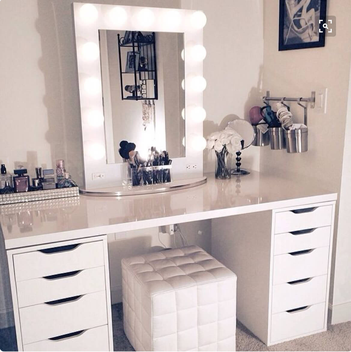 Monochrome White Vanity and Framed Mirror