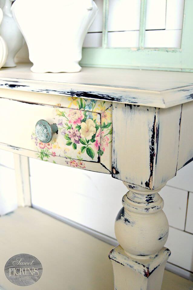 Painted Wood Desk with Flower Detail