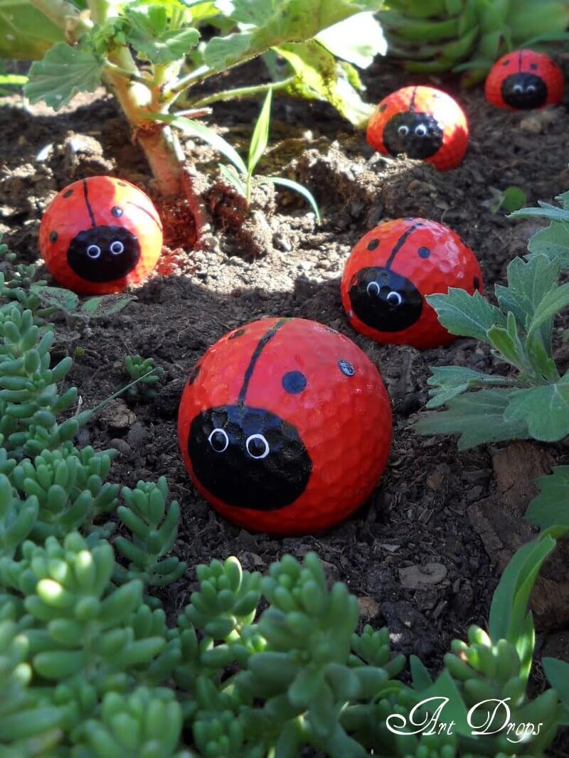 Cute Painted Golf Ball Ladybugs