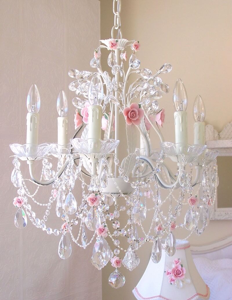 Pretty Pink and White Rose Chandelier