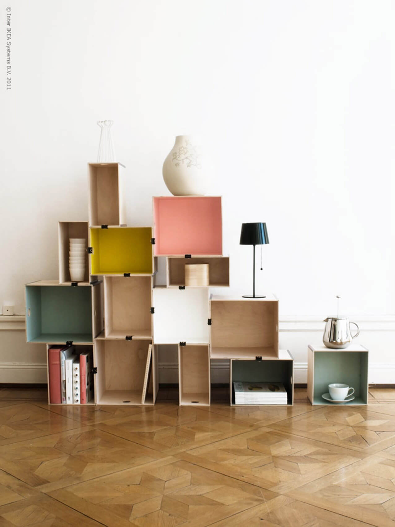 Cubist Plywood Box Bookshelf with Binder Clips