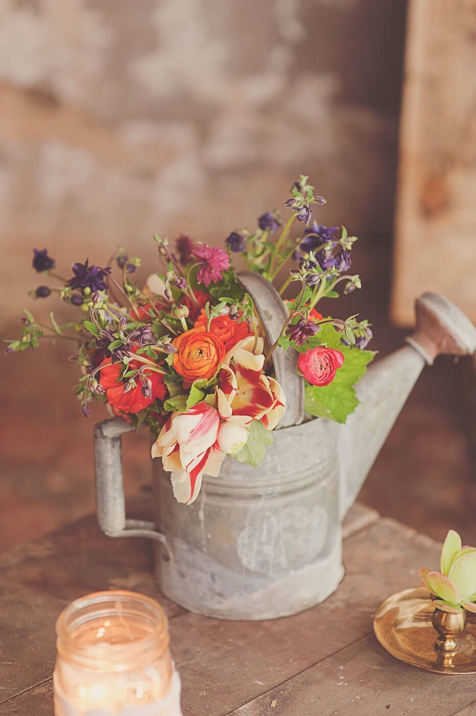 Rustic Metal Watering Can Plantter