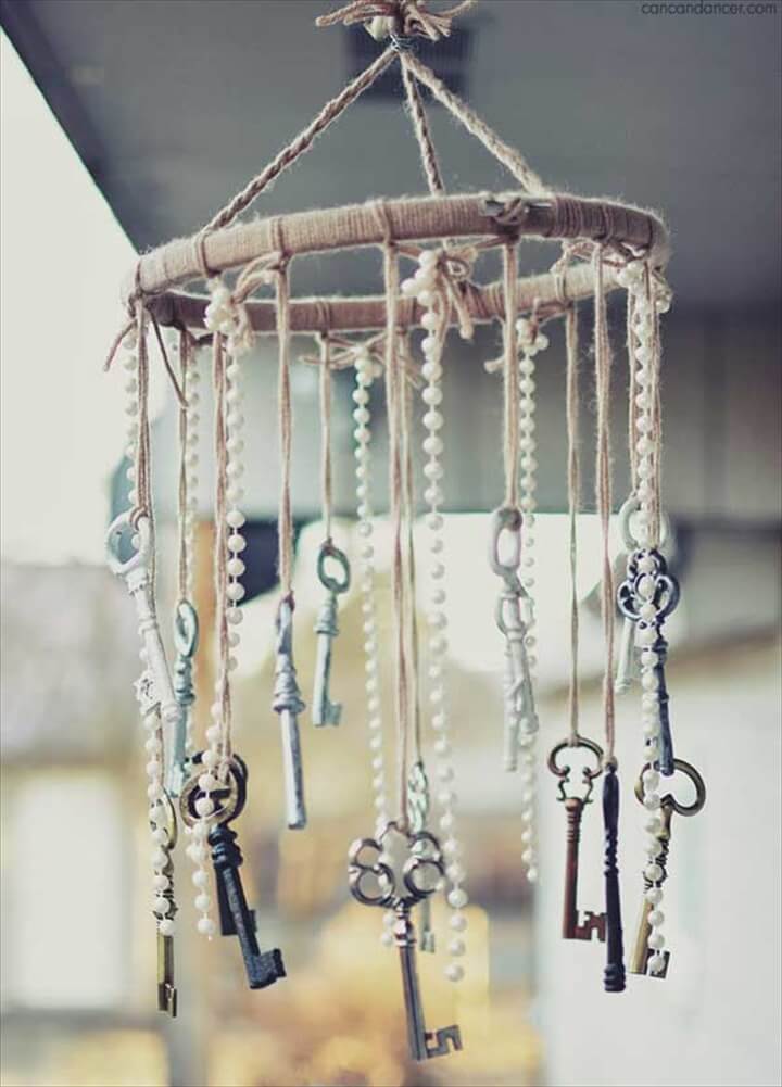 Antique Key and Faux Pearl Wind Chimes