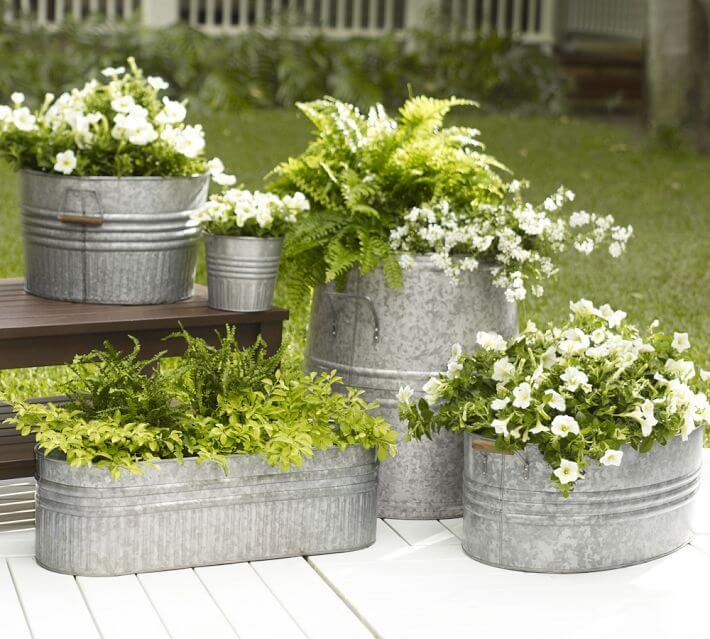 Galvanized Metal Flower and Fern Planters