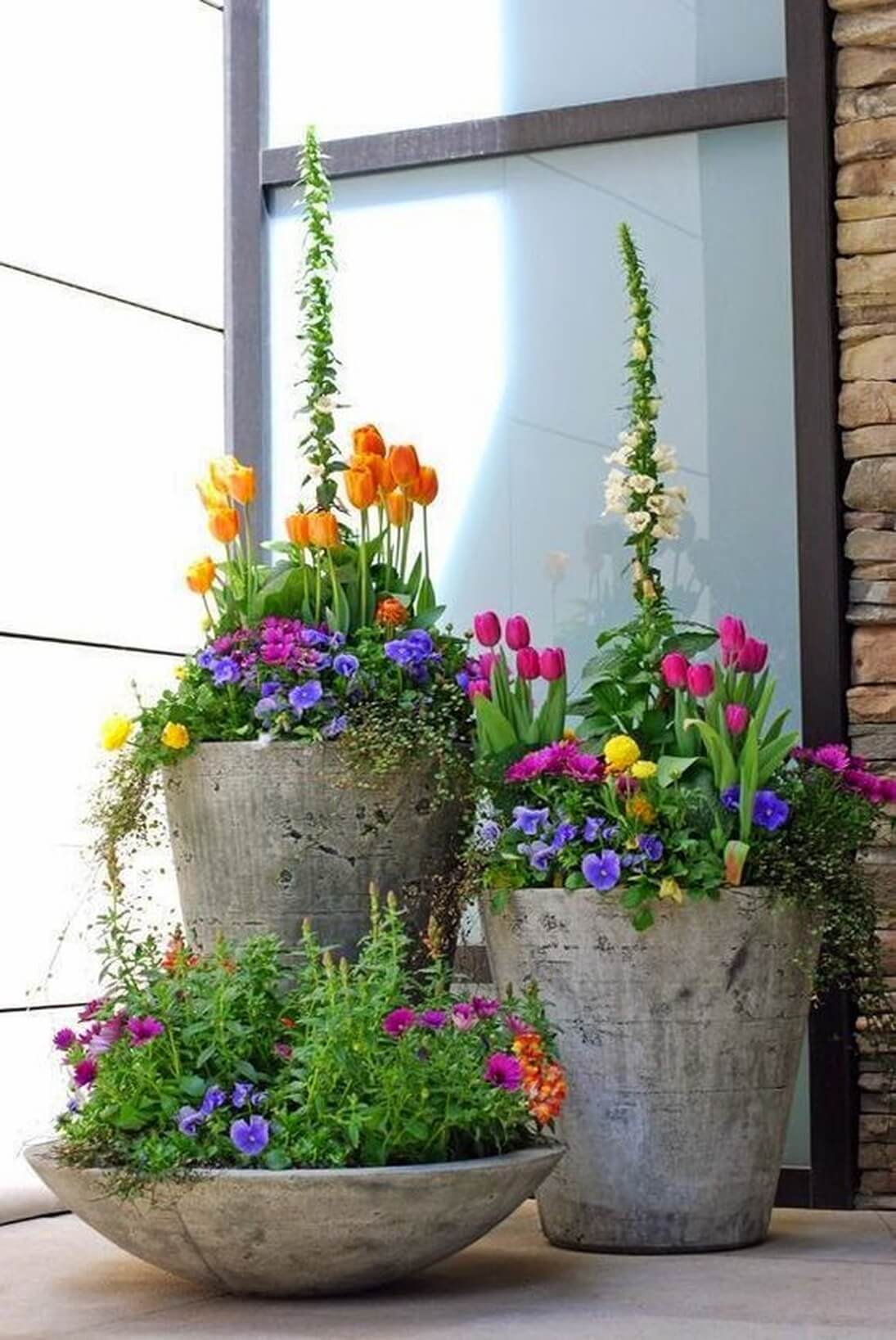 Concrete Spring Flower Pot Display