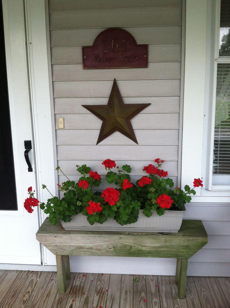 Rustic Wooden Bench with Flower Box