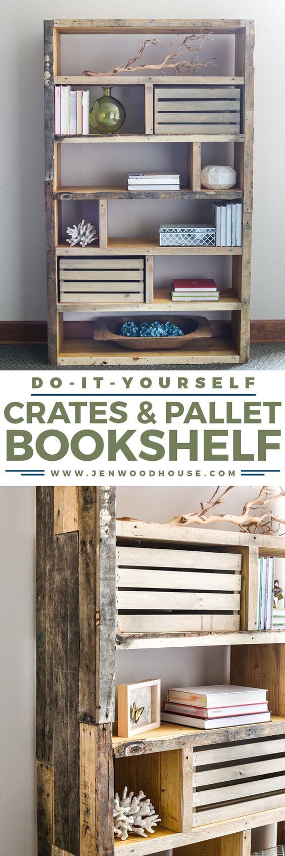 Rustic Bookshelf from Crates and Pallet