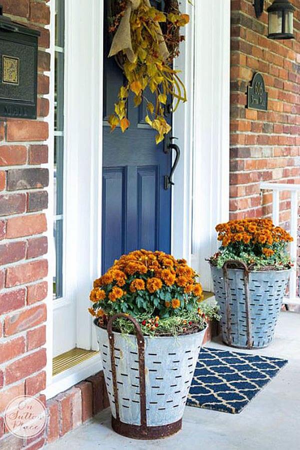 Metal Olive Bucket Fall Planters