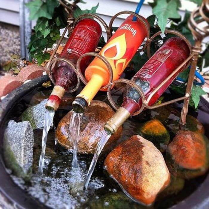 DIY Wine Bottle Water Feature