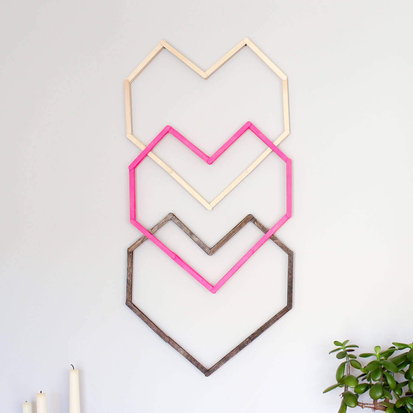 Popsicle Stick Hearts DIY Wall Art Design