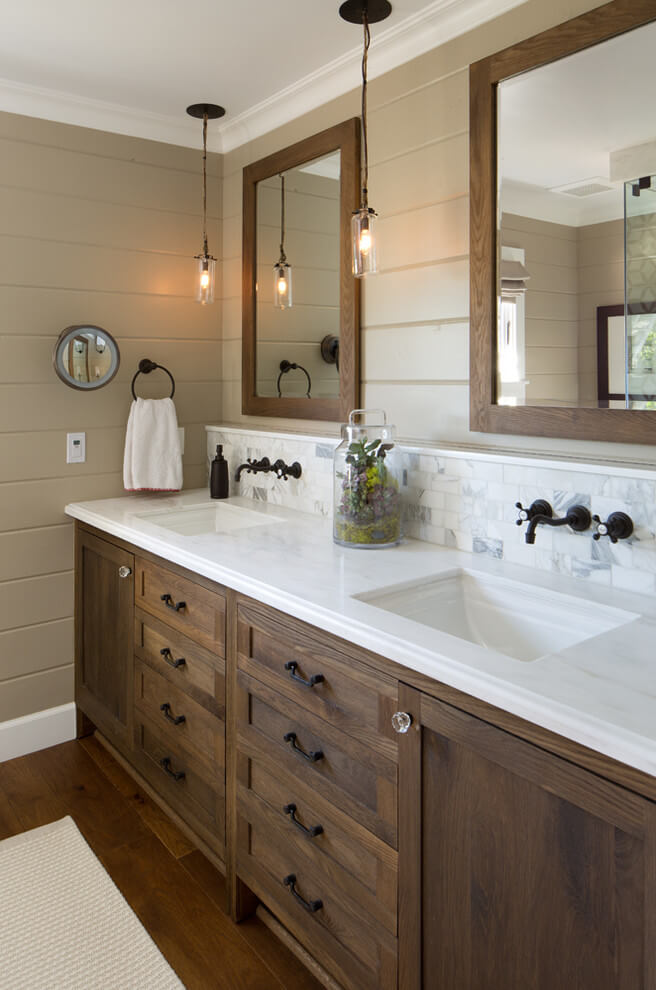 Wood Farmhouse Vanity With Aged Bronze Fixtures Homebnc