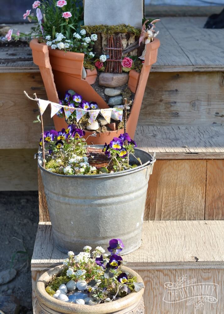 Mini scènes de jardin en seau métallique