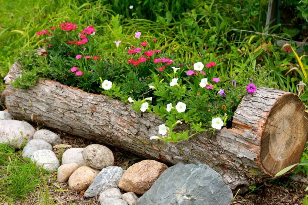 DIY Rustic Log Flower Container