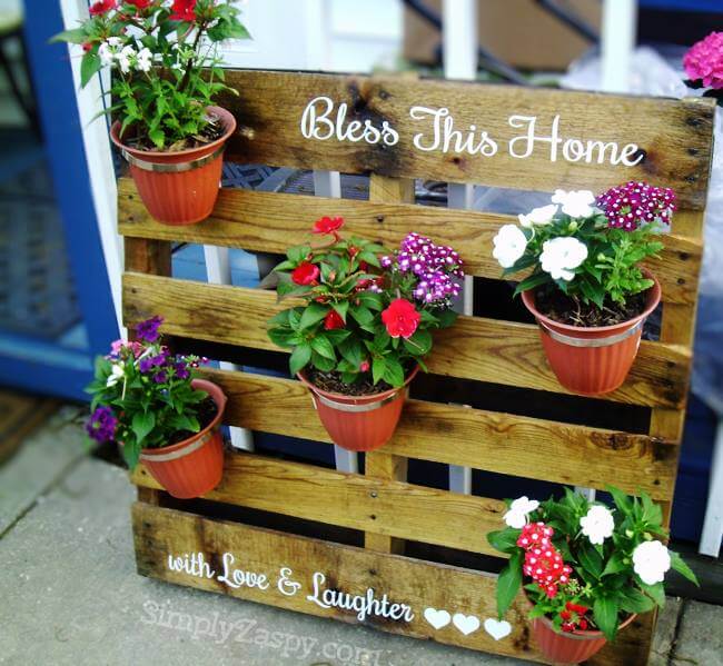 Bless This Home Pallet Flower Pot Holder