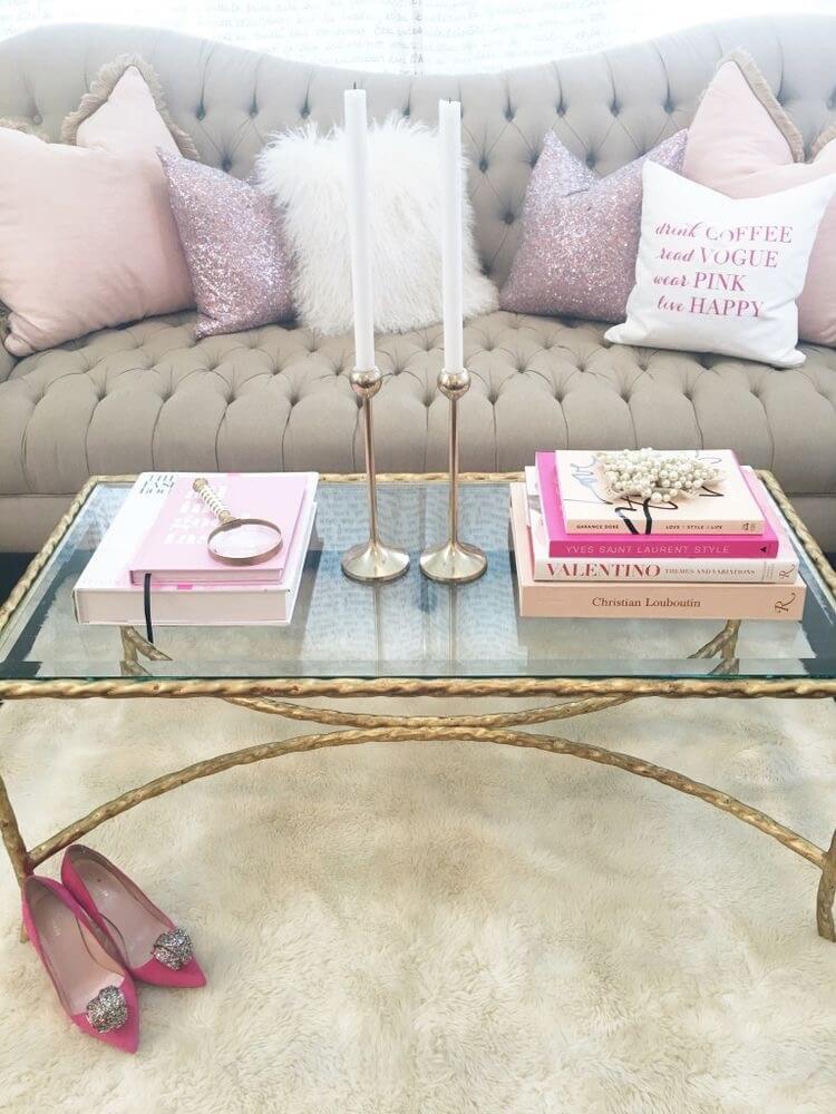 Chic Minimalist Pink and Gold Display with Focal Candlesticks