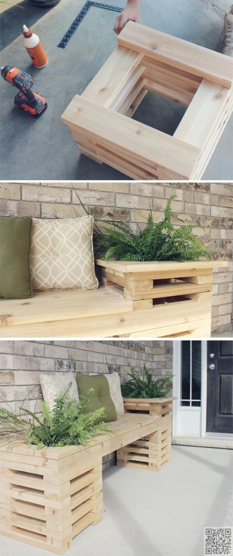 DIY Wood Bench with Planters