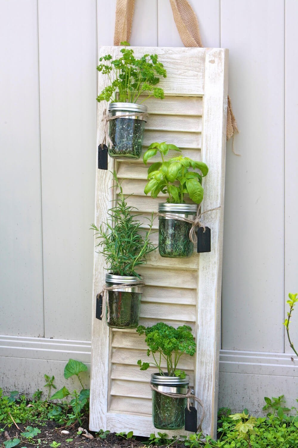 Window Shutter and Mason Jar Herb Garden