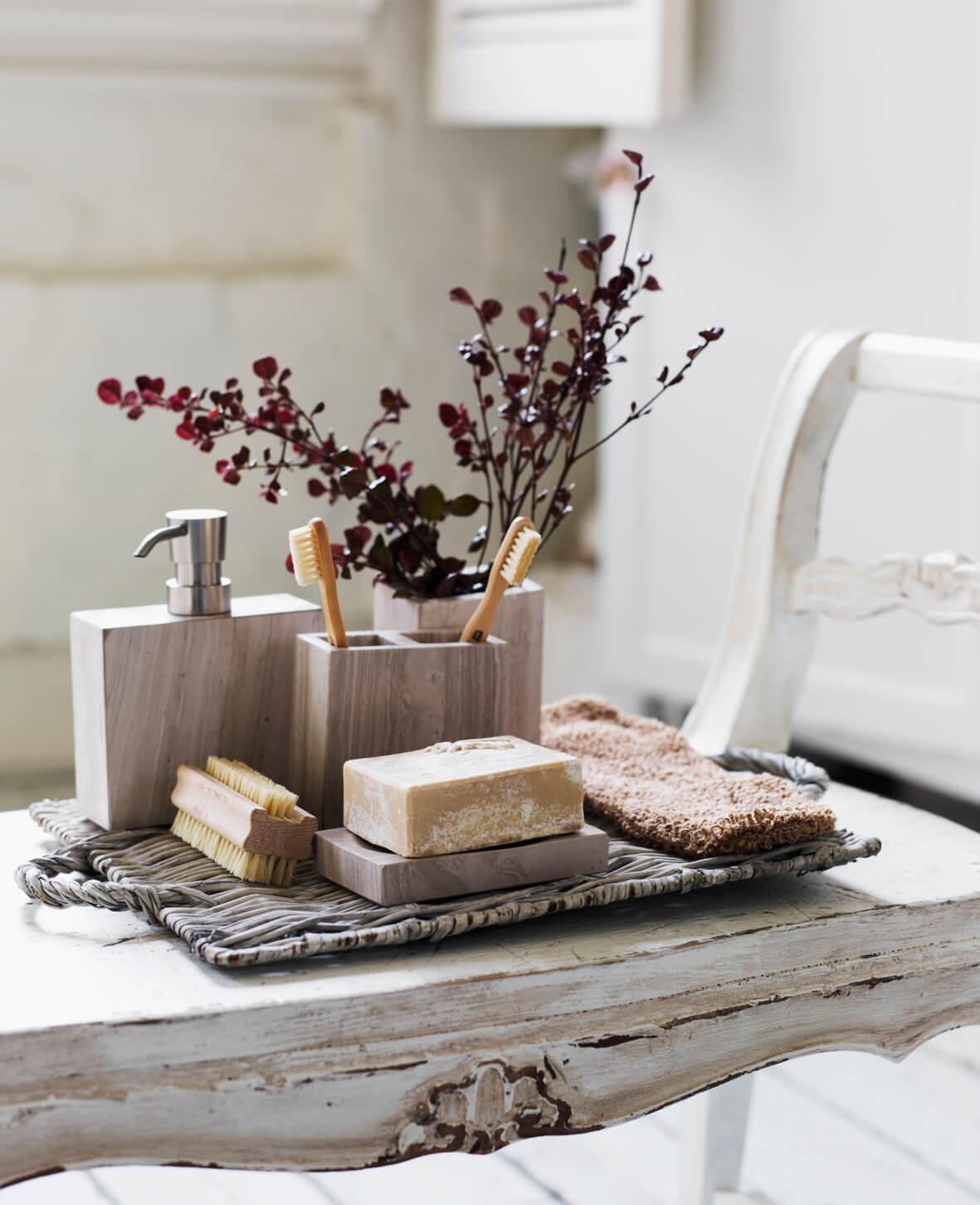 Antique Bathroom Table with Plant