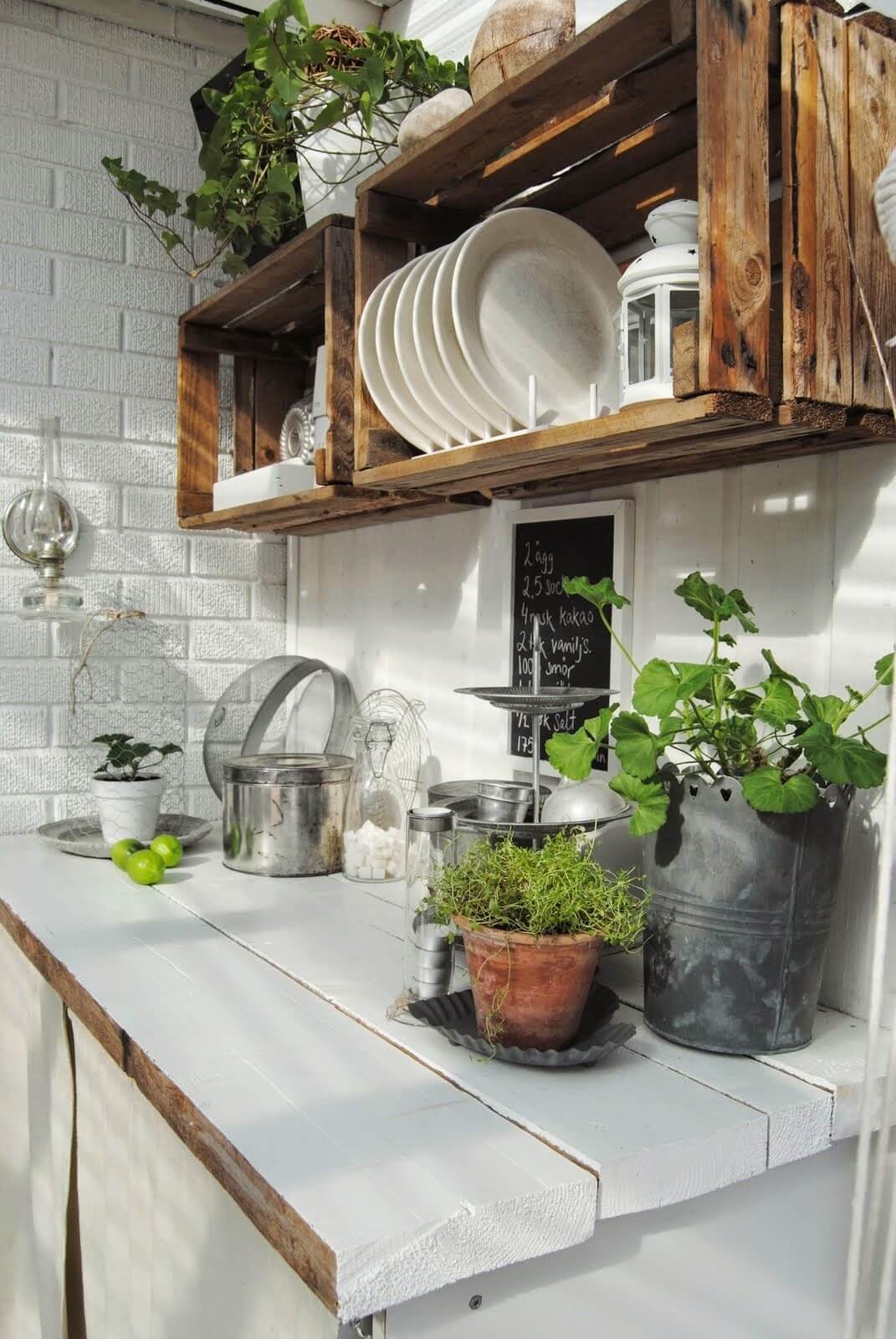 DIY Food Prep Station with Crate Shelving