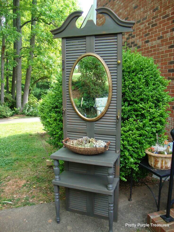 Vintage Shutter Hall Tree with Mirror