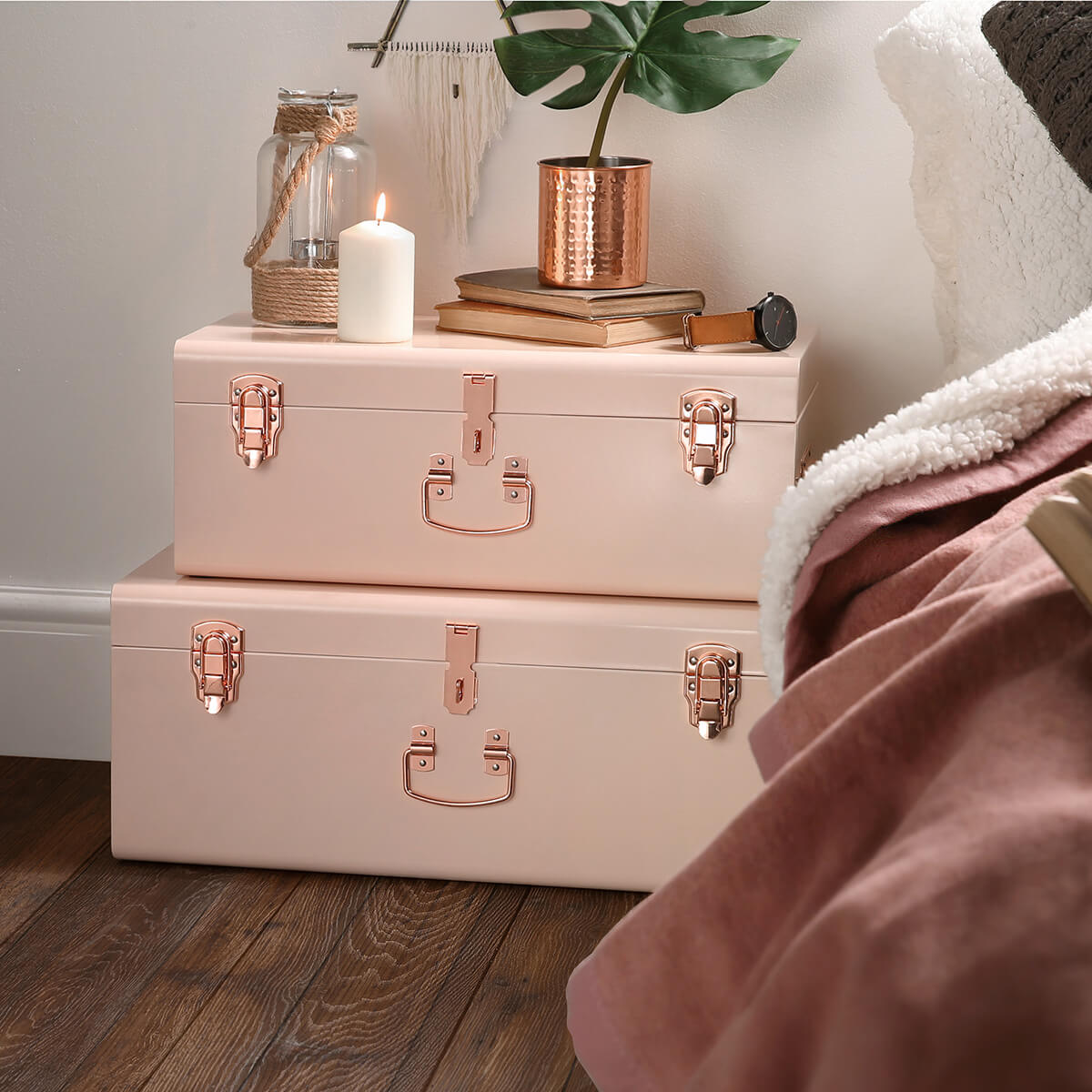 Blushing Tourister Stackable Bedside Luggage Trunks