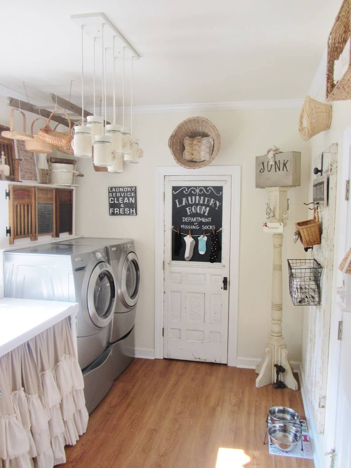 Vintage Laundry Room with Wicker Basket Storage