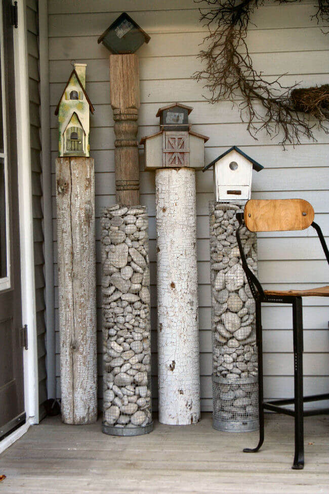 Rock Sculpture and Birdhouse Stand