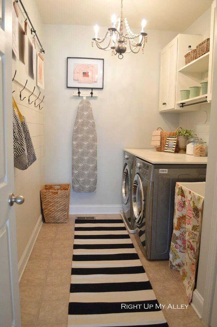 Shabby Chic Laundry Room with Chandelier