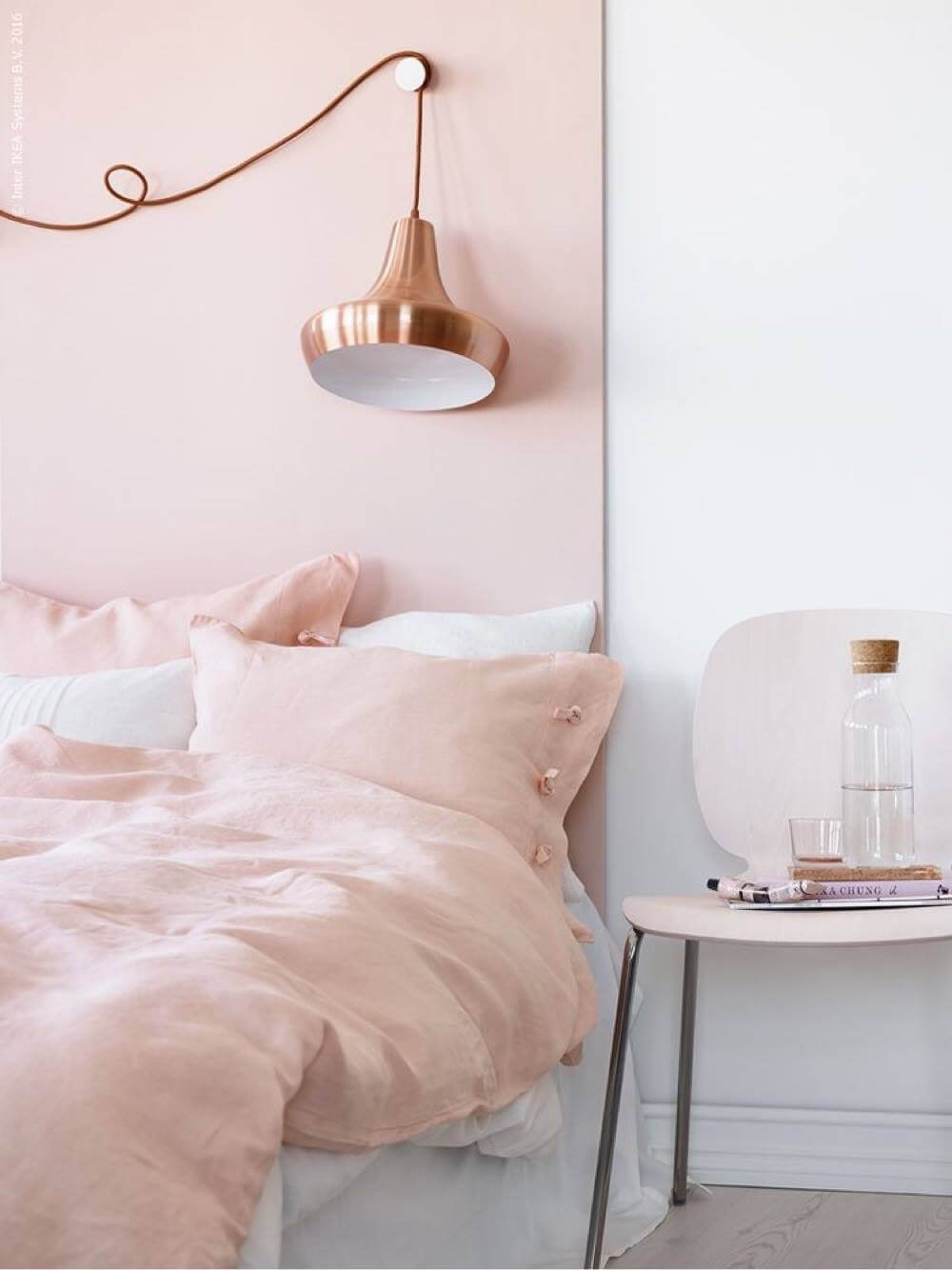 Pretty/Smart Blush Bedroom With Copper Reading Lamp