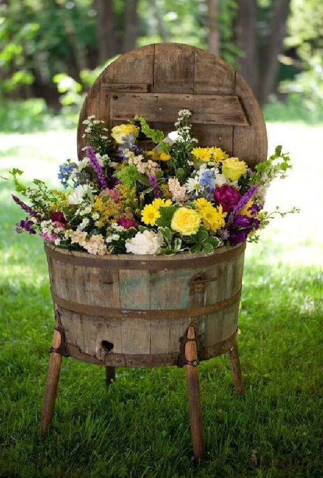 Antique Wooden Washtub Flower Planter