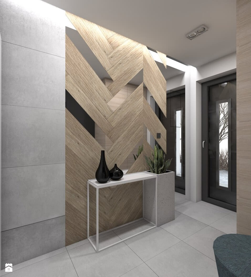 Wood and Mirror Chevron Wall