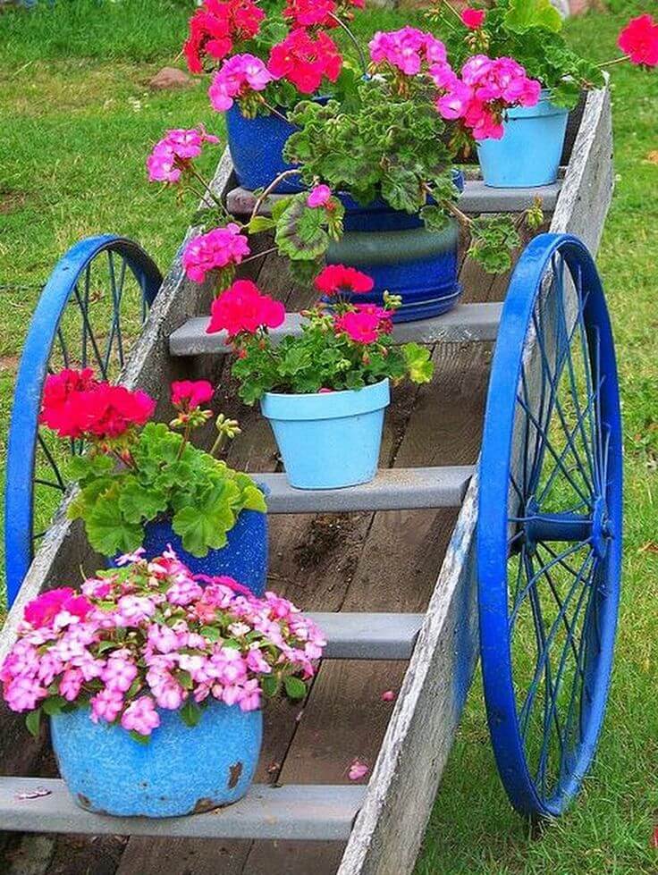 Rustic Wagon Plant Stand