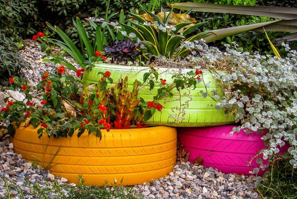 Painted Tire Flower Display