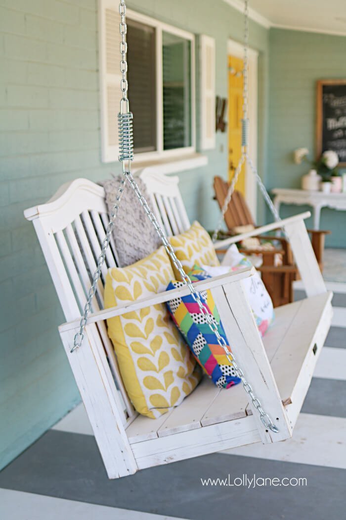 Funky Nantucket färgglada veranda Swing