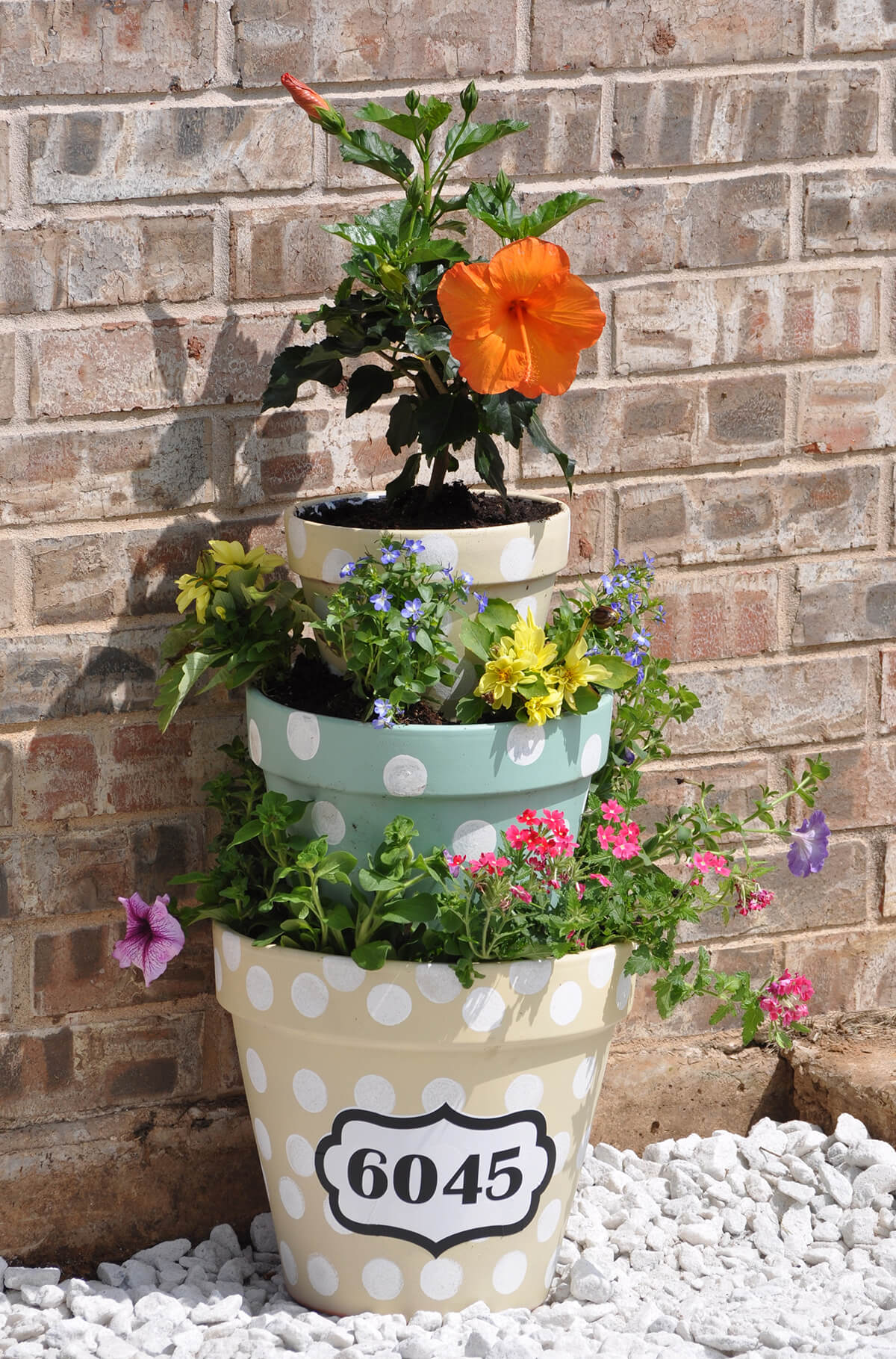 A Flower Pot Tower with Polka Dots