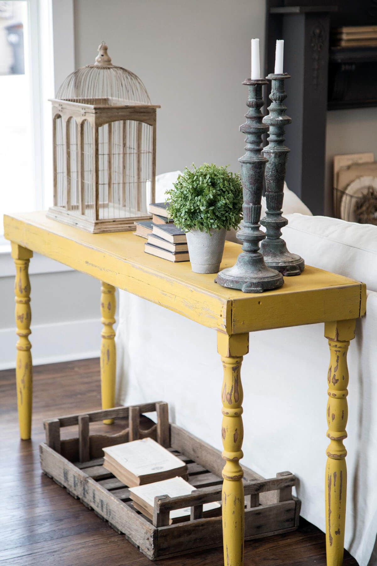 Rustic Lemon Stripped Yellow Sofa Table